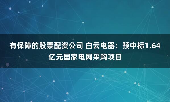 有保障的股票配资公司 白云电器：预中标1.64亿元国家电网采购项目