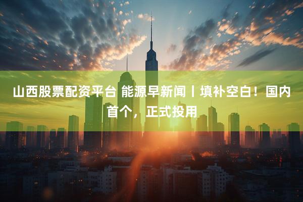 山西股票配资平台 能源早新闻丨填补空白！国内首个，正式投用
